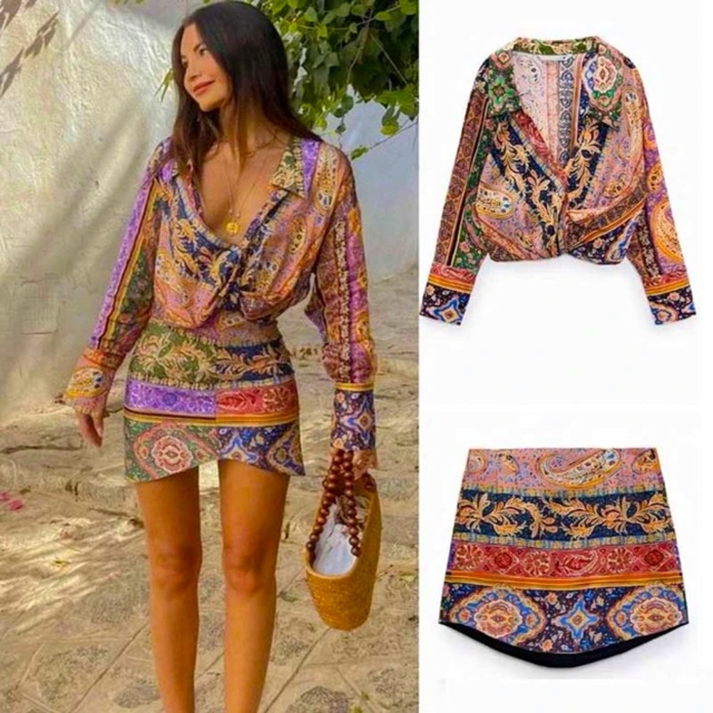 ZARA Boho Paisley Blouse Skirt Set